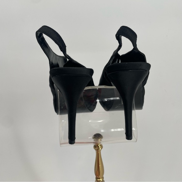 Moda Spana Black Satin Peep Toe Slingback Heels With Rhinestone Embellishment - Picture 7 of 13